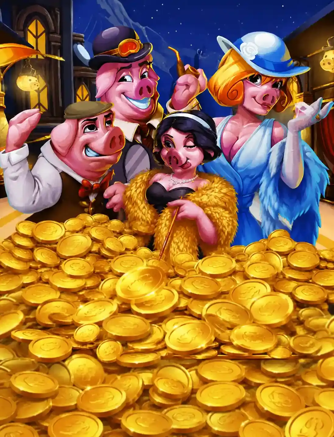 Portada de la tragamonedas Crack the Piggy Bank Express, del estudio Penguin King.